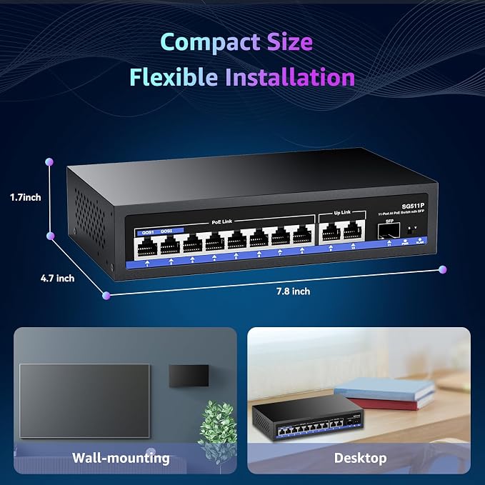 11-Port PoE Gigabit Switch, 8 PoE+ Port, 2 Gigabit Uplink, 1 SFP Port, 120W AI - Image 8