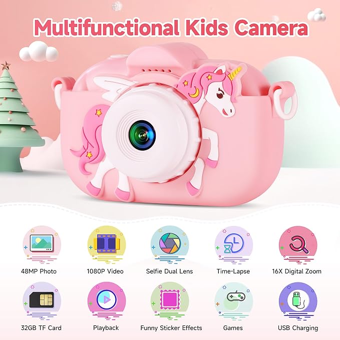 Kids Camera Toys for Ages 3 4 5 6 7 8 9 Girls, 48MP Dual Lens Toddler Digital - Image 2