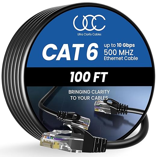 Ultra Clarity Cables Cat 6 Ethernet Cable 100 ft, Outdoor&Indoor 10Gbps by UltraClarityCables