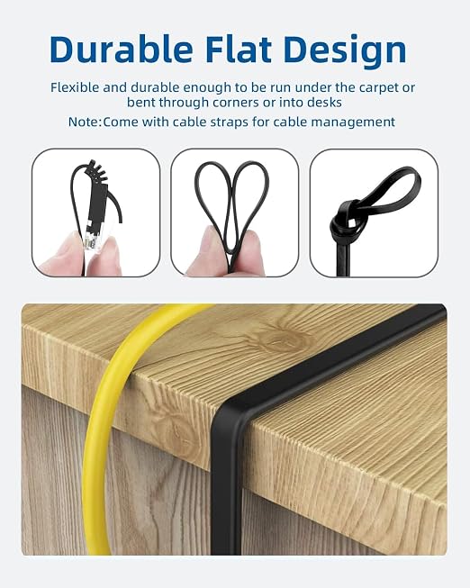 Yauhody CAT 6 Ethernet Cable 7ft 12-Pack Black, High Speed Solid Flat CAT6 - Image 3