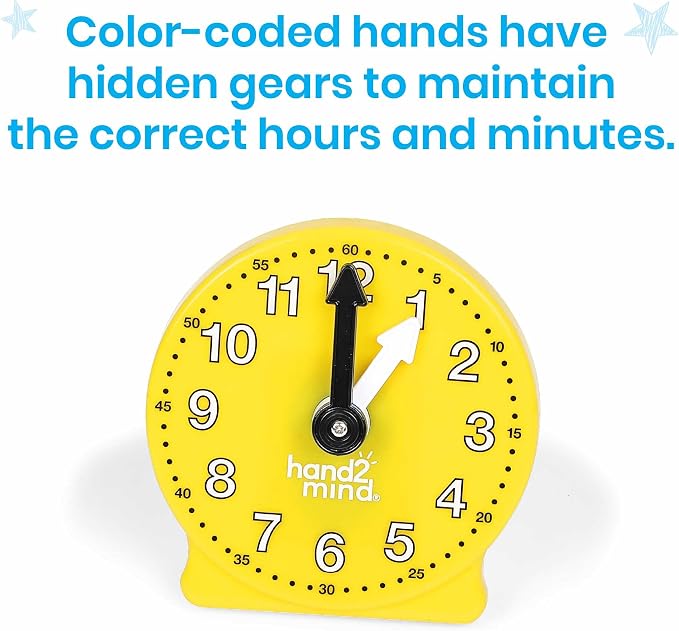 hand2mind Rainbow Geared Mini Learning Clock Set of 6, Analog Teaching Clocks - Image 5