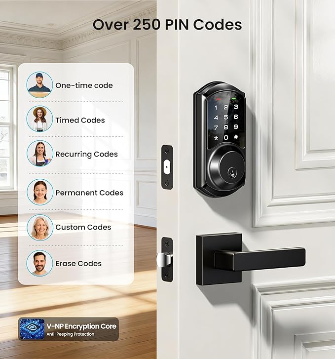 Veise VE06-L Smart Locks with 2 Lever Handle Set, App Control, Keyless Entry - Image 6