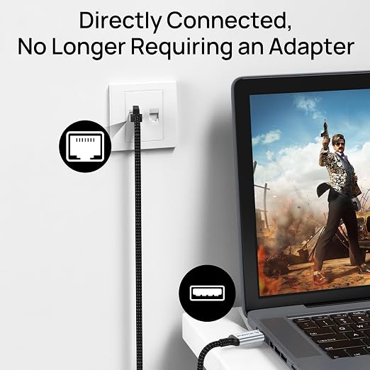 USB to Ethernet Cable 6.6 FT, USB 3.0 A to RJ45 Male Nylon Adapters, Gigabit - Image 3