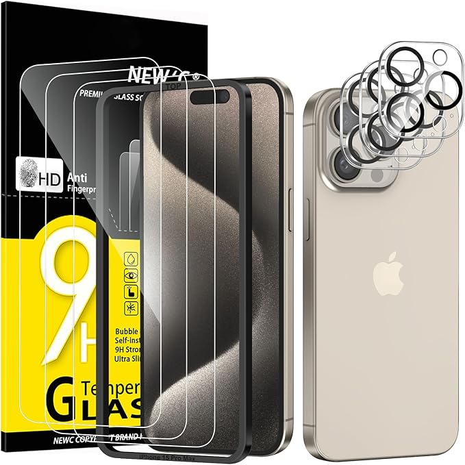 NEW'C 3x for iPhone 15 Pro Max Screen Protector+ 3x Camera Lens Protector by NEWC