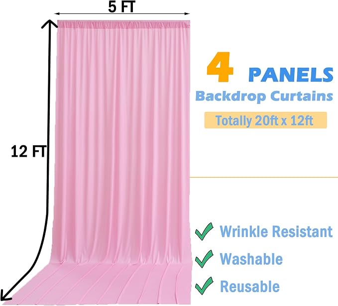 20ft x 12ft Wrinkle Free Pink Backdrop Curtains - Image 7