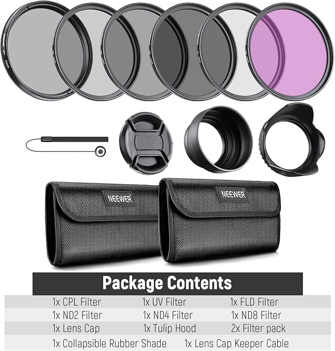 NEEWER 55mm Lens Filter Kit: UV, Lens Hood and Lens Cap Compatible - Image 8