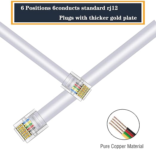 LanSenSu RJ12 Cable Phone Cord RJ12 6P6C Male to Male Straight Wired - Image 3