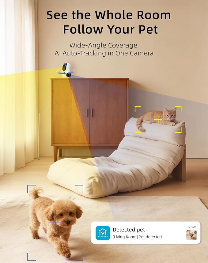 VIRTAVO Pet Camera Indoor for Dogs & Cats, 360° PTZ Pet Monitor - Image 3