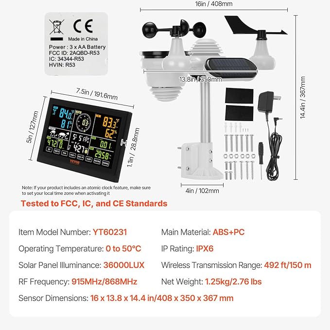 VEVOR 7-in-1 Wireless Weather Station, 7.5 in Color Display, Digital Weather - Image 7