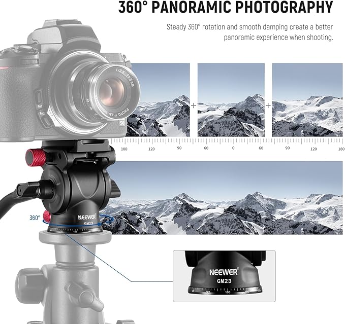 NEEWER Fluid Tripod Head with Handle & Arca Type Quick Release, Aluminum Alloy - Image 2