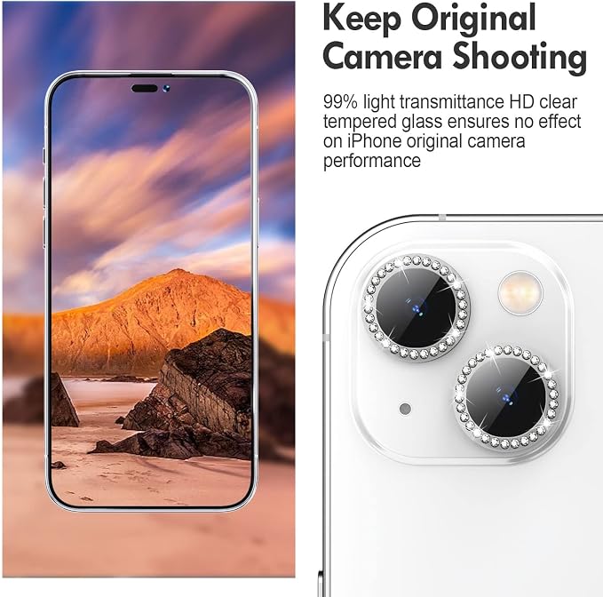 for iPhone 14 / iPhone 14 Plus Camera Lens Protector Bling, 9H Hardness - Image 4