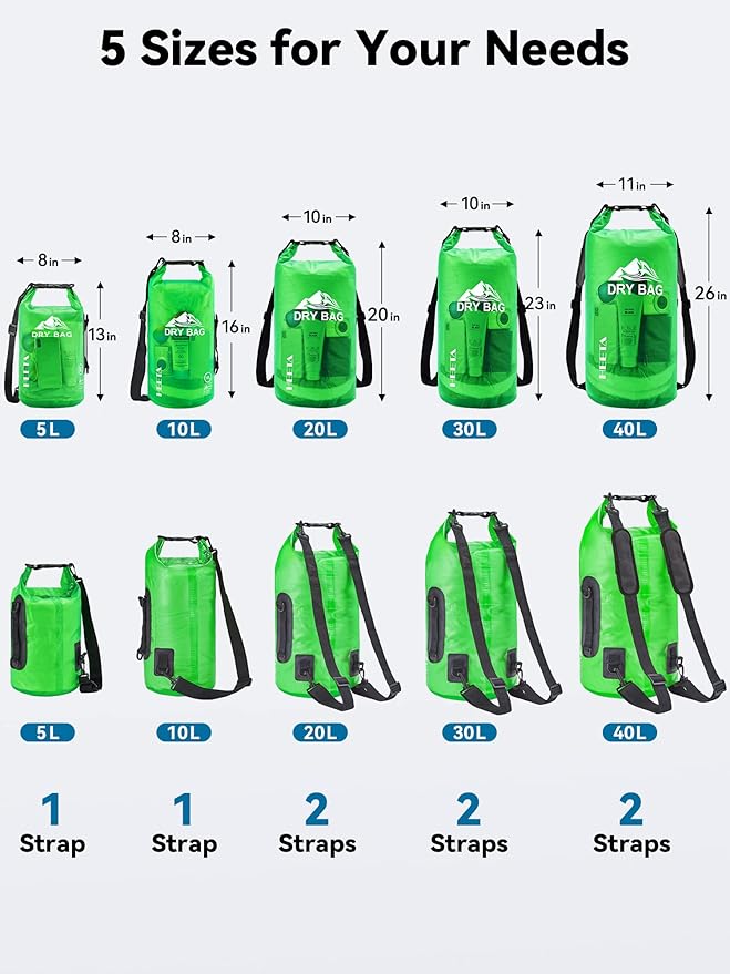 HEETA Dry Bag Waterproof for Women Men, 5L/10L/20L/30L/40L Roll Top Lightweight - Image 2
