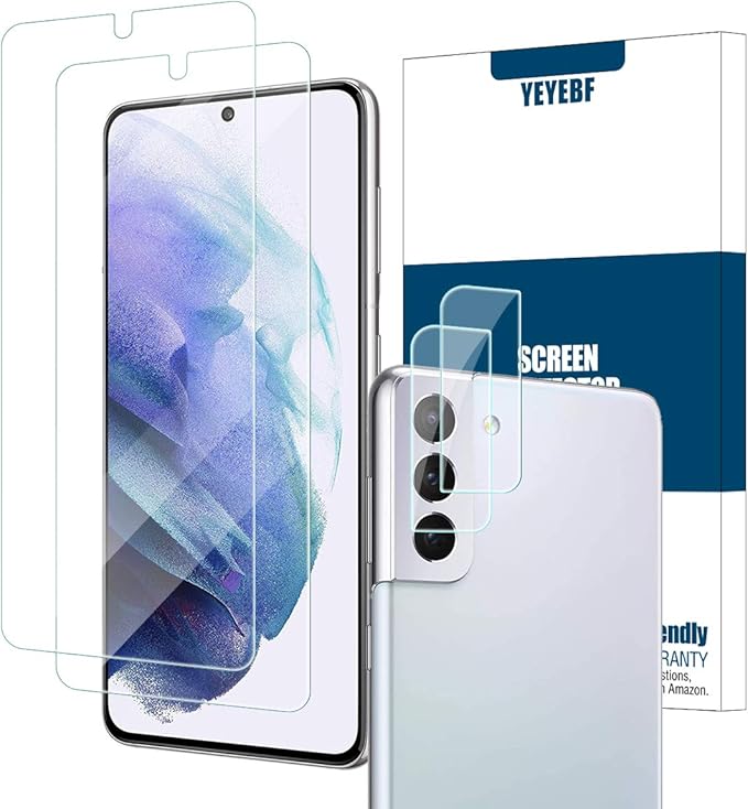 Galaxy S21 HD Clear Tempered Glass Screen Protector + Camera Lens Protectors by YEYEBF