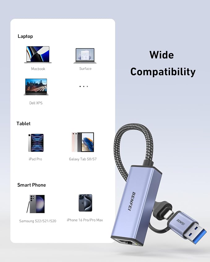 BENFEI USB 3.0 to Ethernet Adapter, USB C to RJ45 Gigabit LAN Network Adapter - Image 7