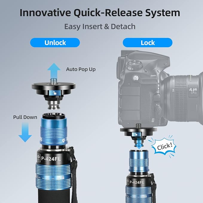 SIRUI P-424FL Carbon Fiber Camera Monopod Kit, Tripod Base, Flip Locks - Image 2