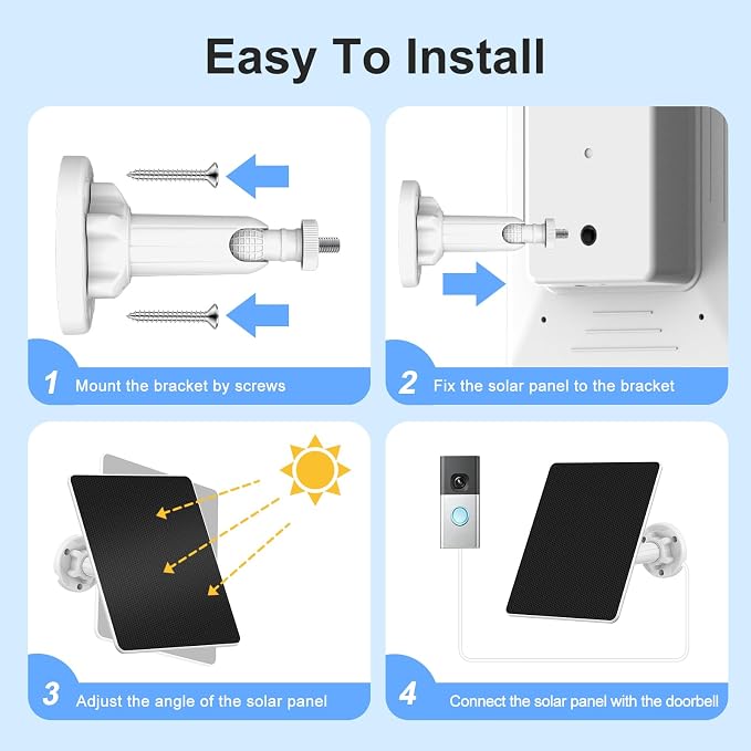 Solar Panel Charger for Ring Doorbell, Built-in 4000mAh Battery for Cloudy Days - Image 9