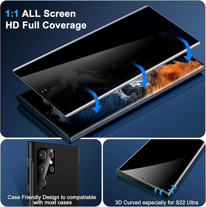 Galaxy S22 Ultra Privacy Screen Protector, 9H Tempered Glass, Ultrasonic - Image 4