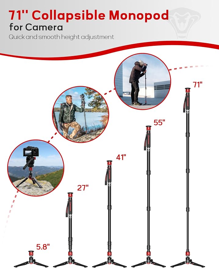 IFOOTAGE Monopod Cobra 3 A180T, Telescopic Video Mono pod Compatible - Image 5