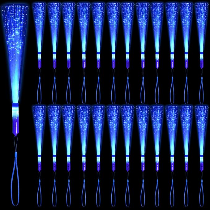 12 Pack Blue Glow Fiber Optic Wands Bulk Light Up Wand Glow Sticks by NUDALA