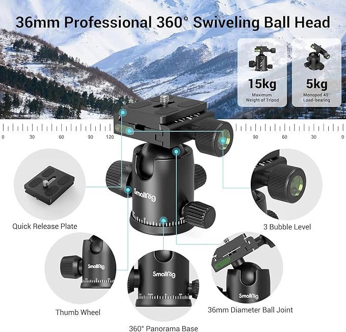 SmallRig CT-20 Camera Tripod, 78.7" Foldable Aluminum Tripod & Monopod - Image 3