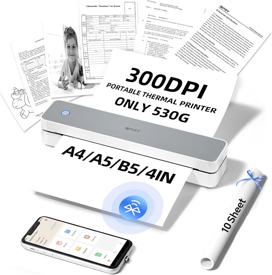 iDPRT MT610Pro Portable Thermal Printer, 300DPI HD Mobile-Travel-Printers by iDPRT