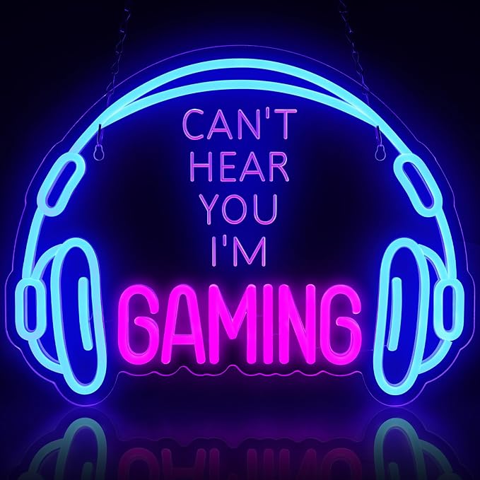 Gaming Neon Sign, Large Bright and Dimmable Colored LED Headset Gamer Neon by ReyeeInc