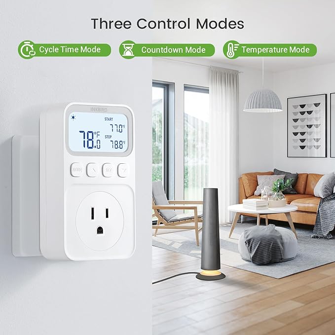 INKBIRD Plug in Thermostat 15A 1800W, Programmable Heating Cooling Digital - Image 2