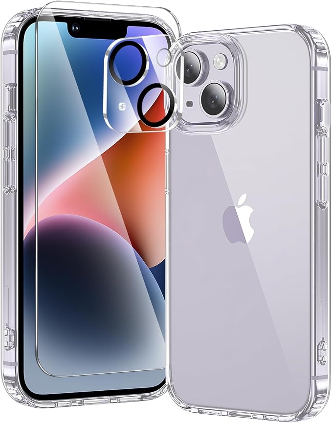 toushion 3 in 1 for iPhone 14 Case Clear, Screen Protector *1 & Camera Lens by Unknown