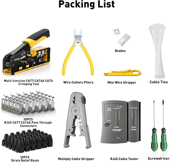 Cat7 RJ45 Crimping Tool, Ethernet Crimping Tool Kit - Image 7