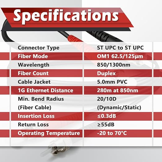 330ft / 100m Outdoor Armored OD-5mm OM1 ST to ST Fiber Cable, ST-ST Fiber Optic - Image 5