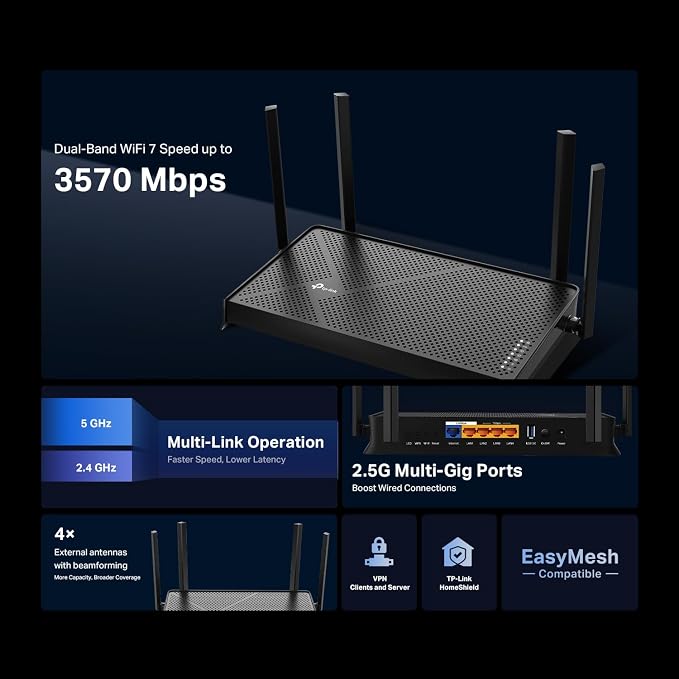 TP-Link Dual-Band BE3600 Wi-Fi 7 Router Archer BE230 | 4-Stream | 2×2.5G + 3×1G - Image 3