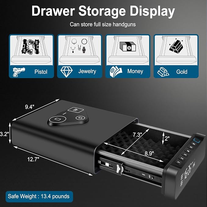 FTOP Biometric Fingerprint Gun Safe, Clock Handgun Safe - Image 4
