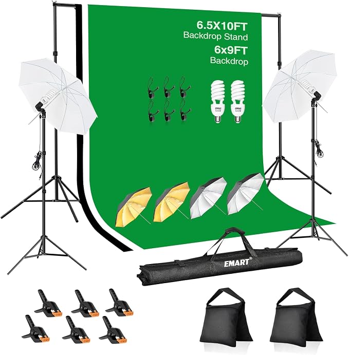 EMART 6.5x10ft Backdrop Support System, Professional Photography Lighting Kit by EMART