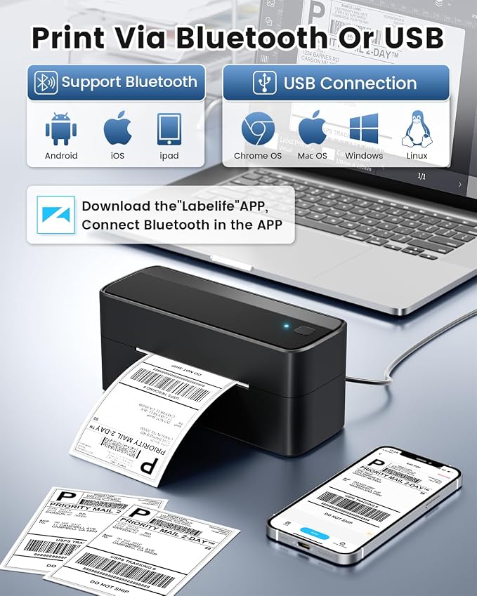 Phomemo Bluetooth Thermal Label Printer, 241BT 4X6 Wireless Shipping Label - Image 2