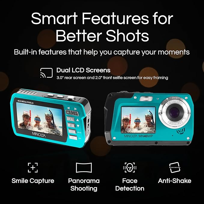 Minolta MN40WP 48MP Waterproof Digital Camera – Dual LCD Screens, 2.7K QHD Video - Image 3