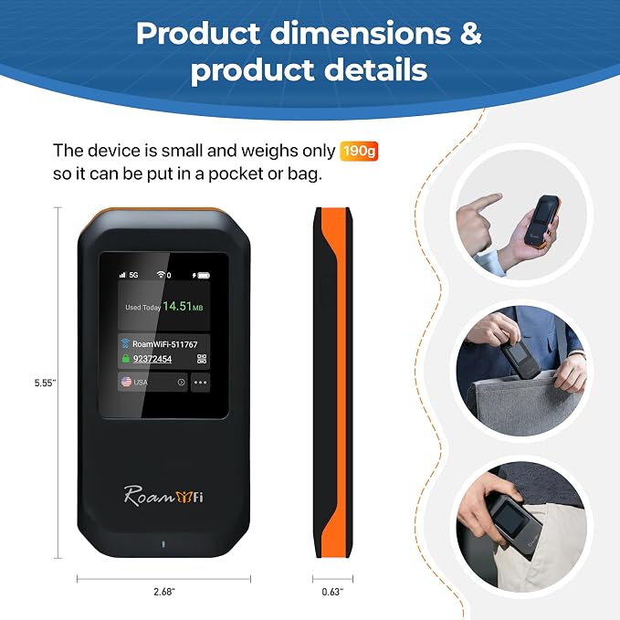 RoamWiFi 5G Mobile Hotspot WiFi6-4nm Chip | 10GB US/CA/MX + 1GB Global Internet - Image 3