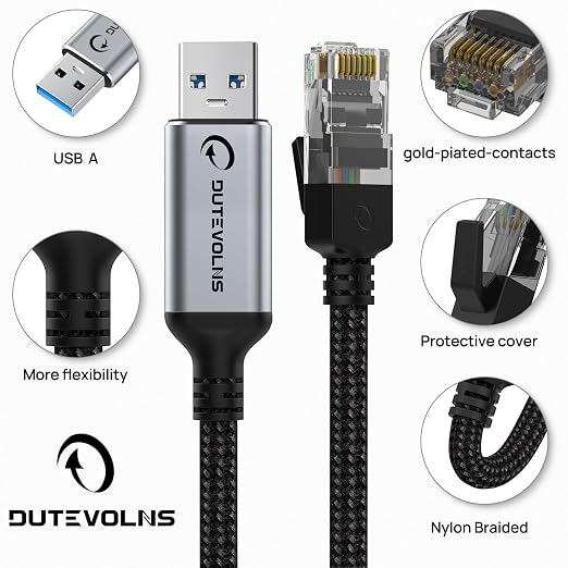 USB to Ethernet Cable 15 FT, USB 3.0 A to RJ45 Male Nylon Adapters, Gigabit - Image 6
