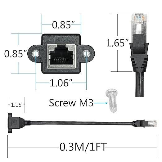 2Pcs Cat6 Shielded Ethernet Extension Cable 1FT, RJ45 Male to Female Panel Mount - Image 5