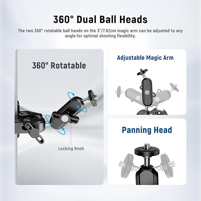 NEEWER Super Clamp with 3" Dual Ballhead Magic Arm, Camera Phone Clamp Mount - Image 4