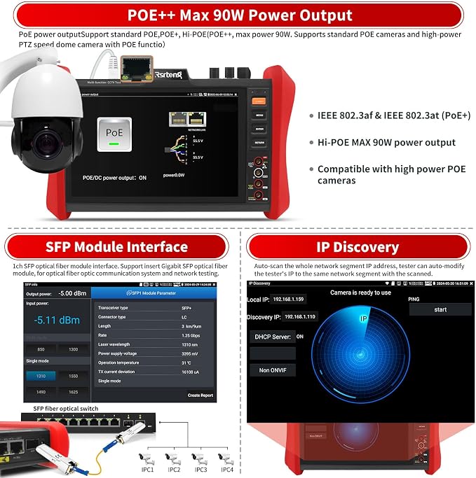 Rsrteng CCTV Tester 4K 12MP IP Camera Tester POE++ Max 90W POE Camera Tester - Image 5
