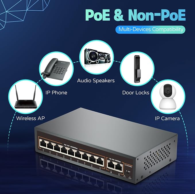 9 Port PoE Switch with 2 Uplink, 9 PoE+ Port 100Mbps, 120W 802.3af/at, Metal - Image 6