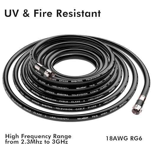 10ft RG6 Coaxial Cable Black, 75 Ohm Coax Cable - Image 4