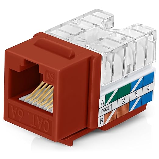 Everest 90° Angled RJ45 Cat6A Keystone Jacks 20-Pack in Orange by EverestMediaSolutions