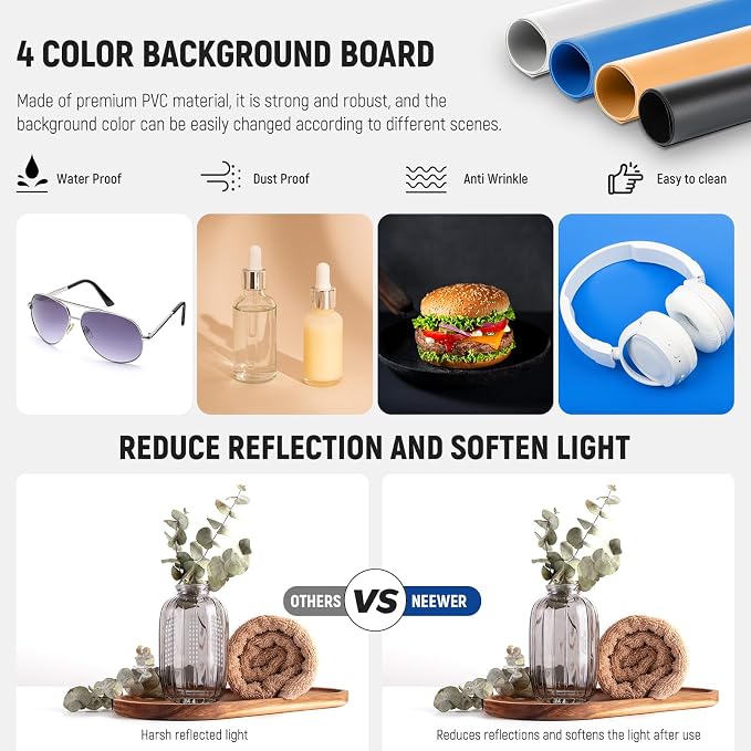 NEEWER 50W Upgraded Photo Studio Light Box, 4 Backdrops, 5600K 160 LEDs - Image 4