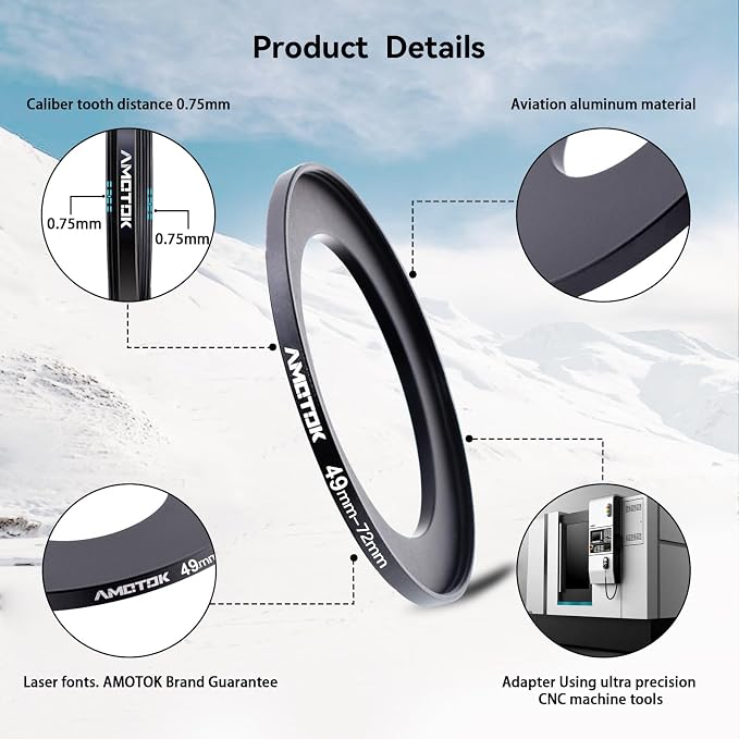 49mm Lens to 72mm Camera Lens Adapter, 49mm to 72mm Filter Step-Up Adapter Ring - Image 3