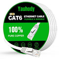 Yauhody CAT 6 Ethernet Cable 20ft White, High Speed Solid Flat CAT6 Gigabit by Yauhody