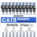 BUSOHE Cat 8 Ethernet Cable 2 FT 10 Pack, Nylon Braided High Speed Heavy Duty by BUSOHE