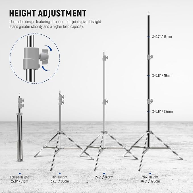 NEEWER Upgraded 75"/190cm Light Stand Stainless Steel Spring Loaded, Foldable - Image 3