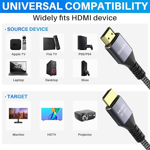 Conable 8K HDMI 2.1 Cable, Real Certified Cable, Ultra HD Braided Cord - Image 6