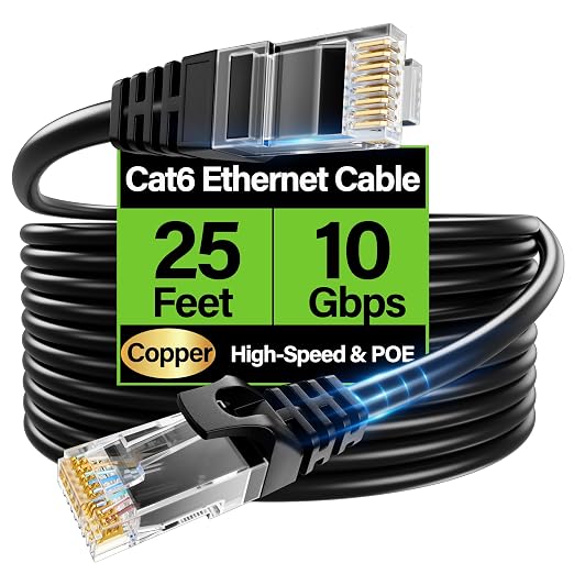 Cat6 Ethernet Cable 10Gbps 25 ft, UTP Ethernet Cable Cat 6, Flexible Bare by Unknown